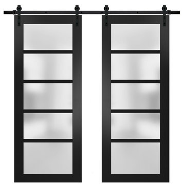 Double Barn Door 72 x 96 Frosted Glass, Quadro 4002 Matte Black, 13FT