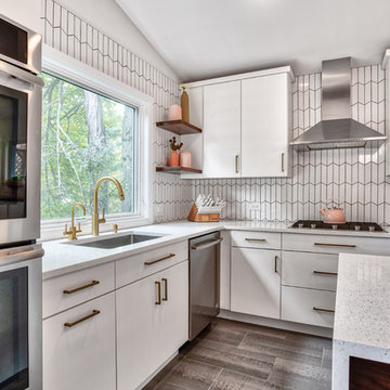Details are in the Chevron Backsplash and Walnut Shelves