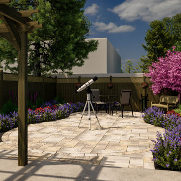 3D Design and Install of Pavers with Outdoor Lighting, Mulch, Shrubs, Rocks
