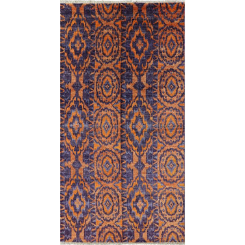 Unique Size 6'x12' Purple and Orange Kaitag Hand Knotted Wool Area Rug H8821