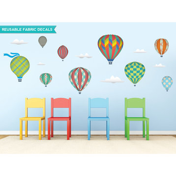 Hot Air Balloons Fabric Wall Decals, Standard Size, Rainbow