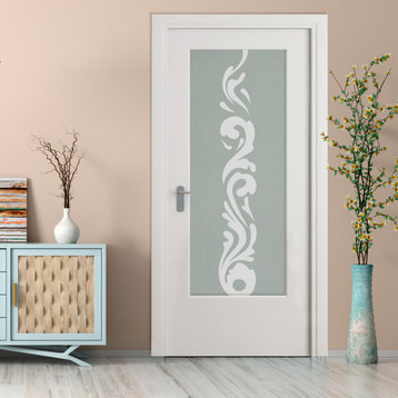 Interior Wood Door with Glass Insert in 8 Different Full-Pivate Designs, 30" X 8