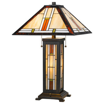 60W 2 Tiffany Table Lamp With 7W Night Light