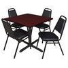 Cain 42" Square Breakroom Table- Mahogany & 4 Restaurant Stack Chairs- Black
