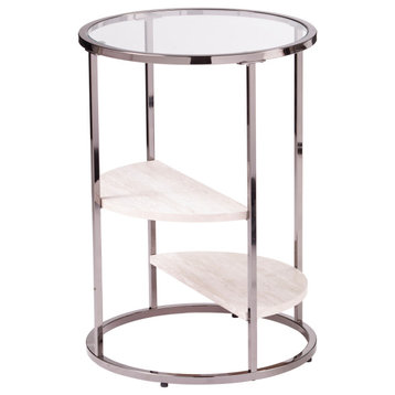 Lamonte Round Side Table with Faux Stone, Black