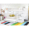 Bedz King Pine Wood Twin over Full Stairway Bunk Bed with Full Trundle in White
