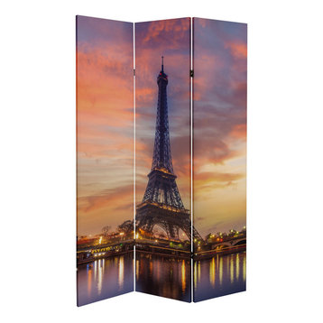 6' Tall Double Sided Eiffel Tower Sunset Canvas Room Divider