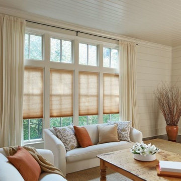 White Living Room with Honeycomb Shades
