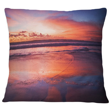 Colorful Tropical Beach with Clouds Seascape Throw Pillow, 16"x16"