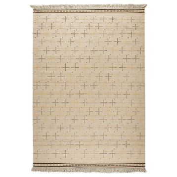Hand Woven White Wool Area Rug, 9'0"x12'0"