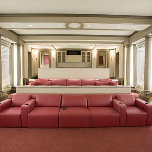 Home cinema in DC Metro with a projector screen and pink floors.