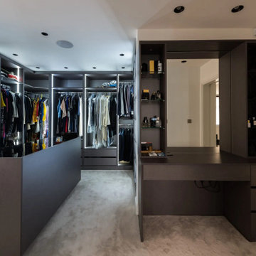 Luxury Walk-in Wardrobe and Bespoke Tv Unit Supplied by Inspired Elements