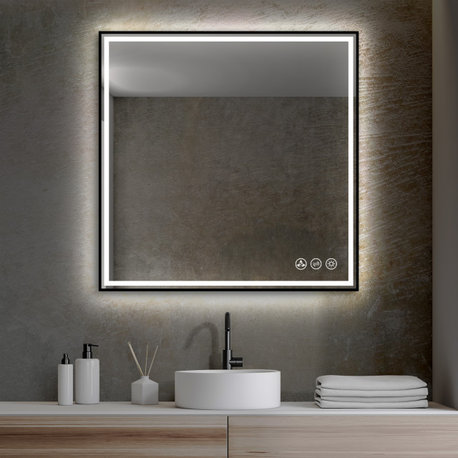 Fogless, Dimmable, Color Temperature Adjustable LED Mirror, Matte Black, 36x36