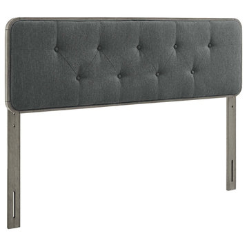 Collins Tufted King Fabric and Wood Headboard, Gray/Charcoal