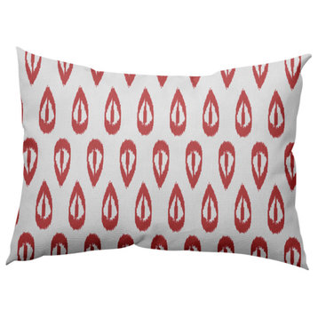 Ikat Tears Indoor/Outdoor Lumbar Pillow, Red-Orange, 14x20"