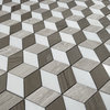 Athens Silver Cream Marble 3D Cube Diamond Geometry Hex Mosaic Tile, 1 sheet