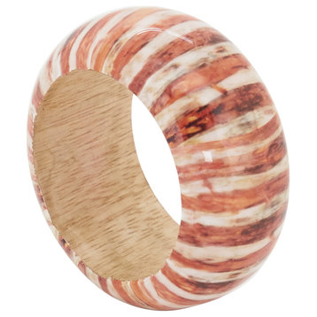 Wood Napkin Rings With Striped Design, Set of 4, Rust