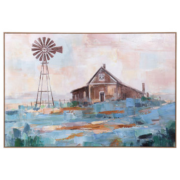 Farmhouse, The Distance Art Print on Canvas- Framed