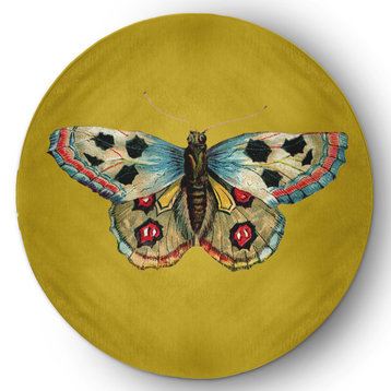 Brushfoot Butterfly Novelty Chenille Area Rug, Mustard Yellow, 5' Round