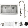 Farmhouse Double Kitchen Sink, Faucet and Soap Dispenser, Stainless Steel, 36"