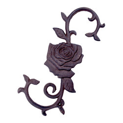 Import Wholesales - Cast Iron S Style Plant Hook, Rose Flower, 11.25" Long - Planter Hardware And Accessories