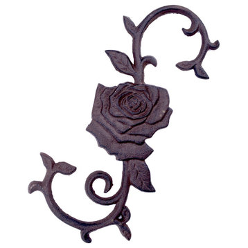 Cast Iron S Style Plant Hook, Rose Flower, 11.25" Long