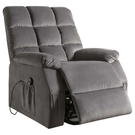 34"x37"x41" Gray Velvet Recliner With Power Lift And Massage