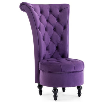 Royal High Back Velvet Tufted Ottoman Chair, Purple