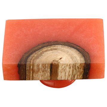 Beauty Art 1-2/3 in. Orange and Wood Rectangle Drawer Cabinet Knob
