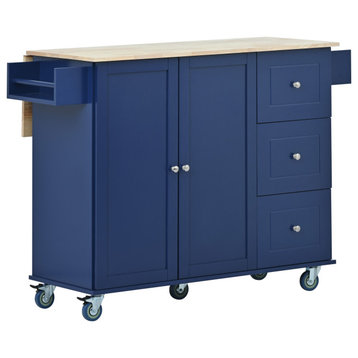 Multifunctional Kitchen Cart, Spice Rack and Adjustable Shelves, Dark Blue