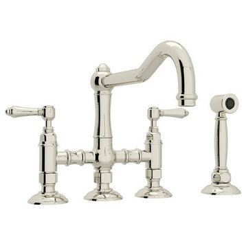 Rohl Double-Lever Handle Bridge Kitchen Faucet, Polished Nickel