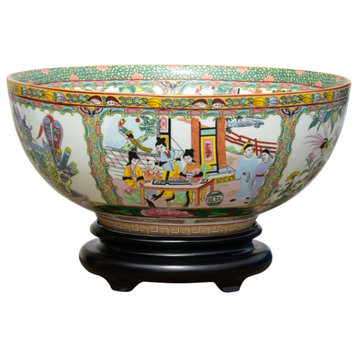 Chinese Rose Canton Porcelain Bowl With Base 14"