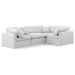 Meridian Furniture - Indulge Upholstered Modular L-Shaped Sectional, White, 4-Piece: 1 Armless Chair, 3 Corner Chair, Down Stuffed Linen Textured Fabric - Unwind in tranquil elegance with the Indulge Linen Sectional. Imagine sinking into the plush embrace of this lush sectional, crafted from rich, textured white linen that feels soft and inviting against your skin. Overstuffed down feather cushions cradle you in cloud-like comfort, while the solid wood frame provides unwavering support. This modular masterpiece isn't just furniture - it's a blank canvas for creating your dream living space. Arrange the versatile pieces in countless configurations, from a sprawling entertainment zone for movie nights to intimate reading nooks for quiet moments. Indulge in the ultimate comfort, endless possibilities, and timeless elegance.