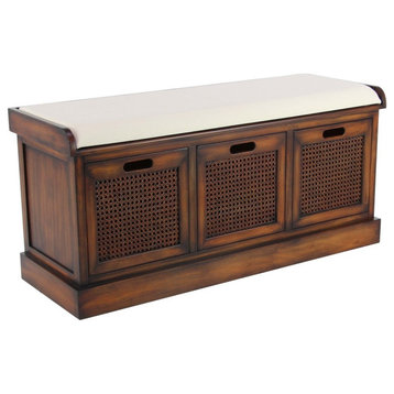 Traditional Brown Wood Storage Bench 90629