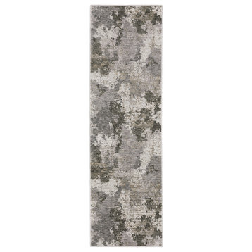 Noble Distressed Abstract Grey/ Ivory Indoor Area Rug, Grey, 2'3"x7'6"