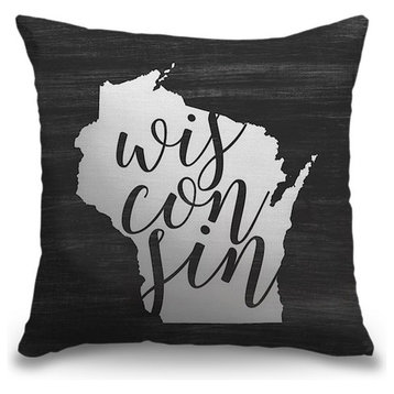 "Home State Typography - Wisconsin" Outdoor Pillow 18"x18"