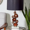 Modern Mirrored Wooden Table Lamp With Resin Montage Design, Brown