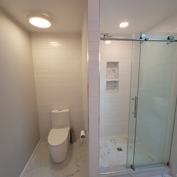 Full Master Bath Remodel - Freestanding Tub, Vanity Backsplash, Schluter