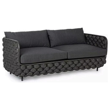Martic 53.1" Wide Aluminum & Rope Outdoor Loveseat Patio Sofa with Cushions, Black