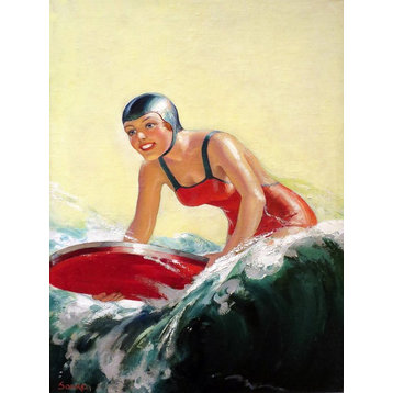 Tile Mural, Sea Wave Surfer Girl By William Fulton Soare Ceramic, Glossy