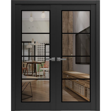 Solid French Double Doors 48 x 80 | Lucia 2466 Matte Black Clear Glass