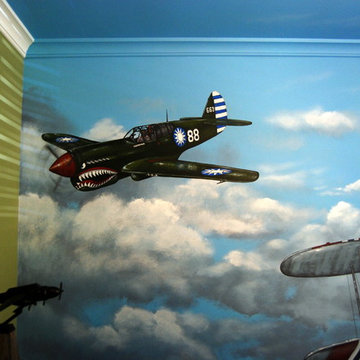 Aviation/Planes Themed Mural by Tom Taylor of Wow Effects, for a boy's bedroom.