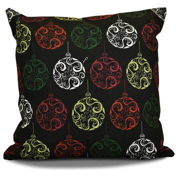 Decorative Outdoor Holiday Pillow Geometric Print, Black, 16"x16"
