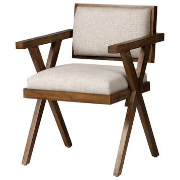 Topanga Beige Fabric Wrap Seat With Medium Brown Solid Wood Frame Dining Chair