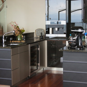 Leather wrapped Island and panels @ Penthouse Downtown Denver