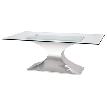 Nuevo Praetorian Glass Top Metal Dining Table in Silver