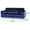 Elise Modern Glam Tufted Velvet 3 Seater Sofa, Midnight Blue/Chrome