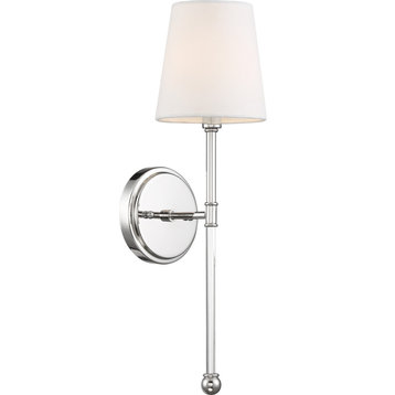 Olmstead One Light Wall Sconce in Polished Nickel / White Fabric