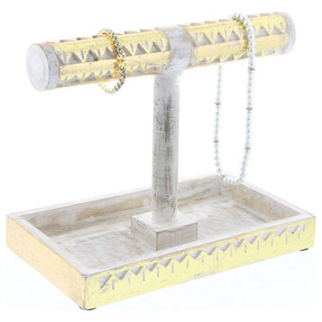 Natural Themed Gold and White Wood Jewelry Stand, 10" x 12" x 7" 30966