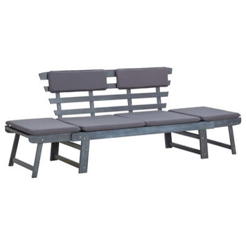 vidaXL Patio Bench with Adjustable Armrest and 2-in-1 Gray Solid Wood Acacia